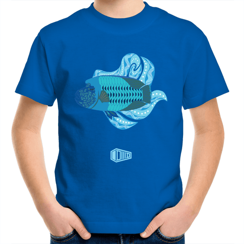 Blue Wrasse Plume Kids Youth Crew T-Shirt - DMD Worldwide