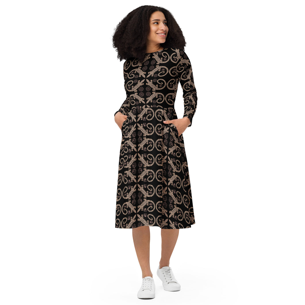 Gugar Jambula All-over print long sleeve midi dress