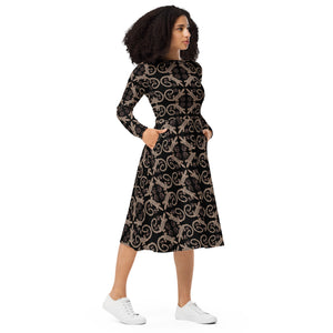 Gugar Jambula All-over print long sleeve midi dress