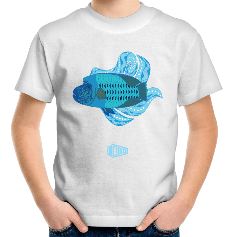Blue Wrasse Plume Kids Youth Crew T-Shirt - DMD Worldwide