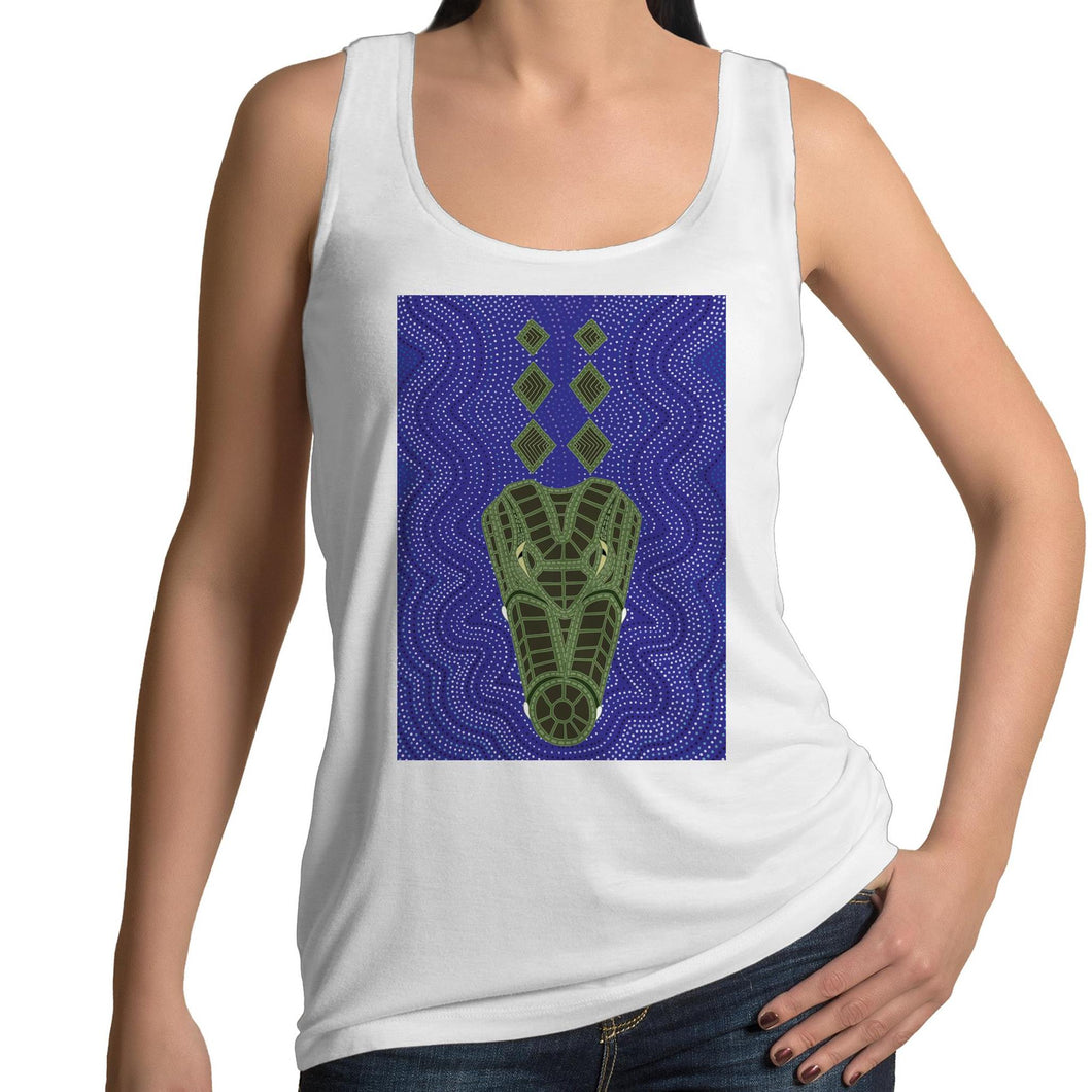 Crocodile Ganyarra Daygubarra Authentic Aboriginal Art. - Womens Singlet