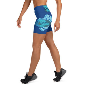 Blue Wrasse Plume Yoga Shorts - DMD Worldwide