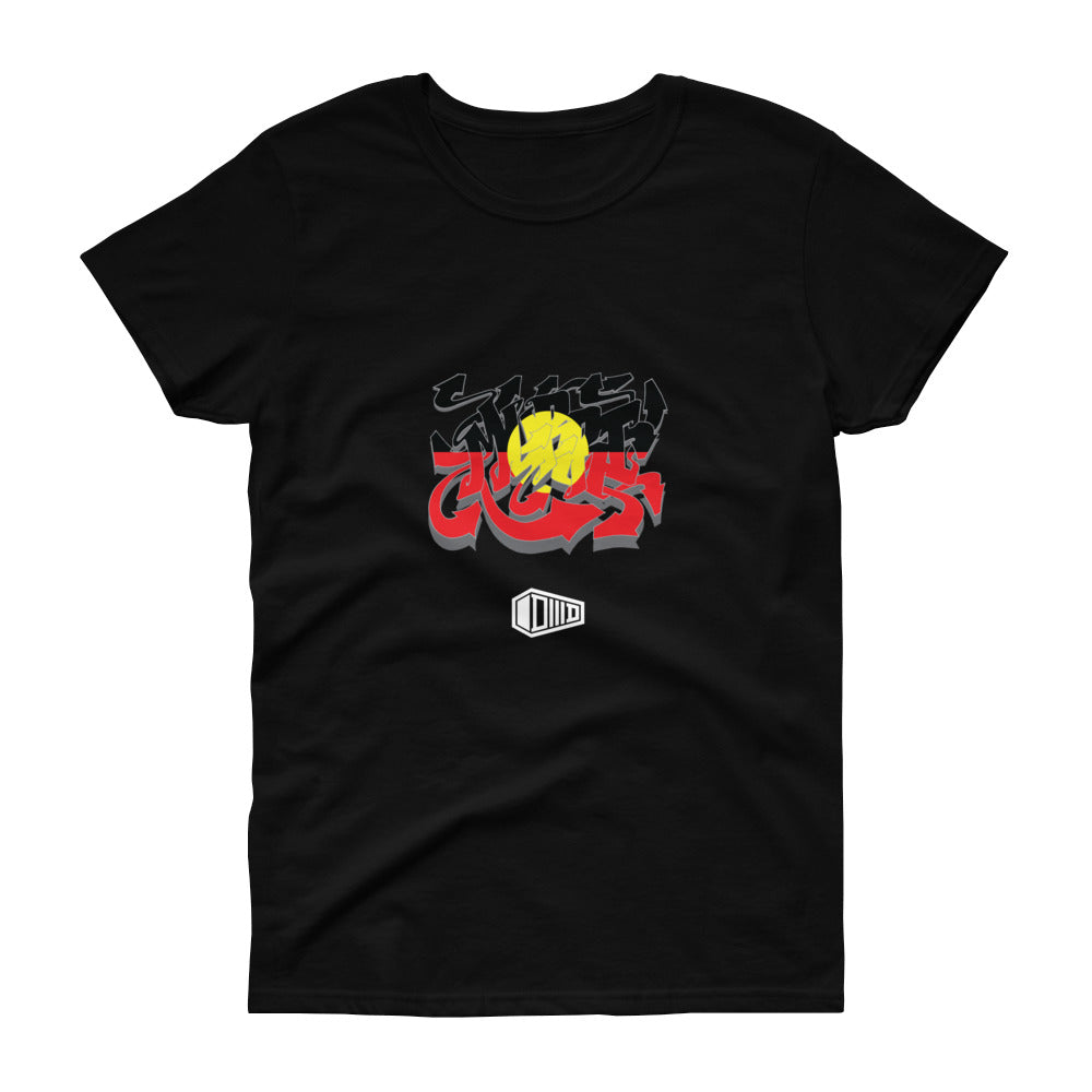 Aboriginal Flag Murri Graffiti Graphic Aboriginal Artist designed. Women's short sleeve t-shirt