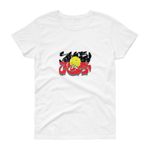 Aboriginal Flag Murri Graffiti Graphic Aboriginal Artist designed. Women's short sleeve t-shirt